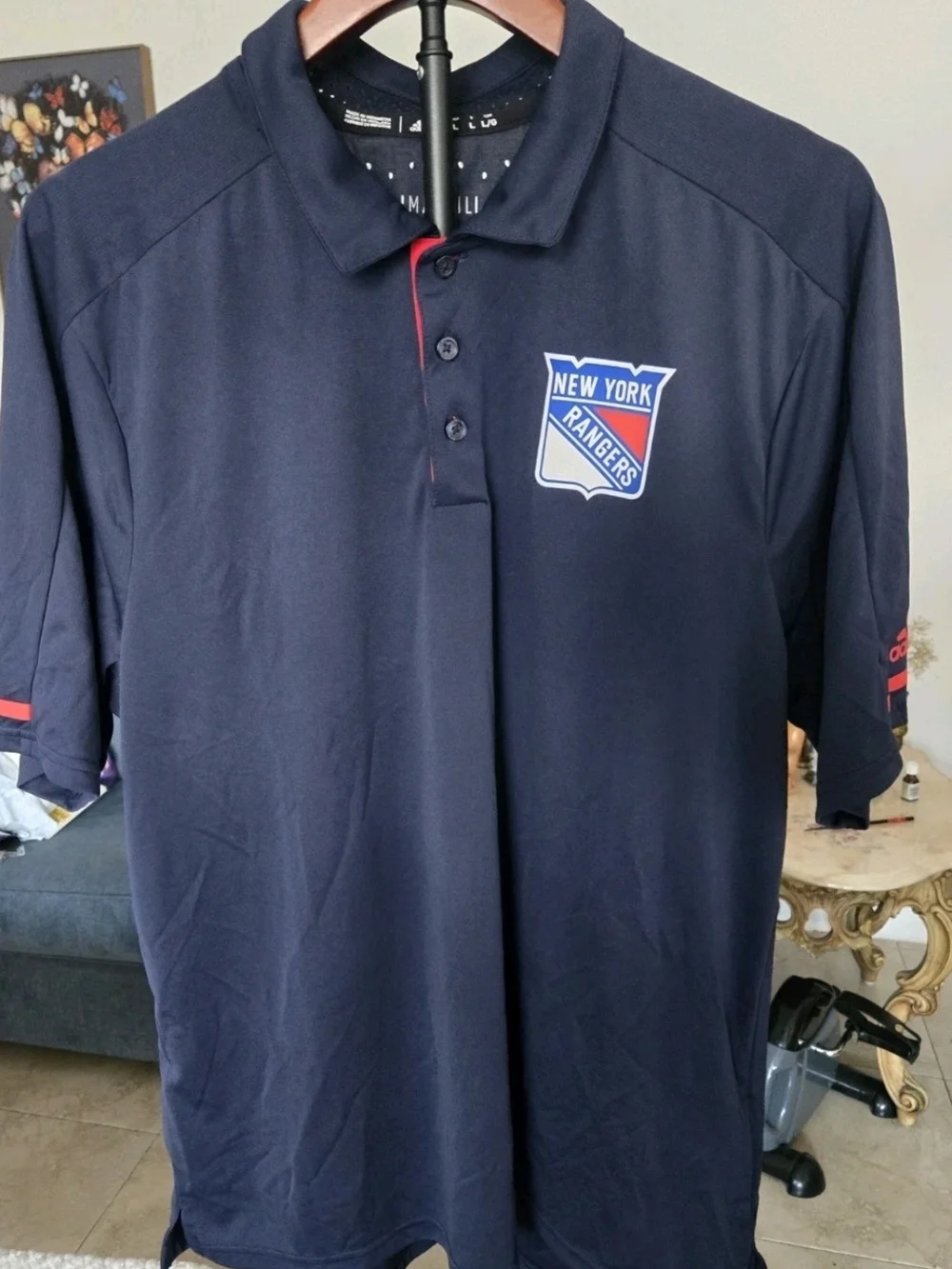 adidas New York Rangers Navy Blue Polo with Red Accents